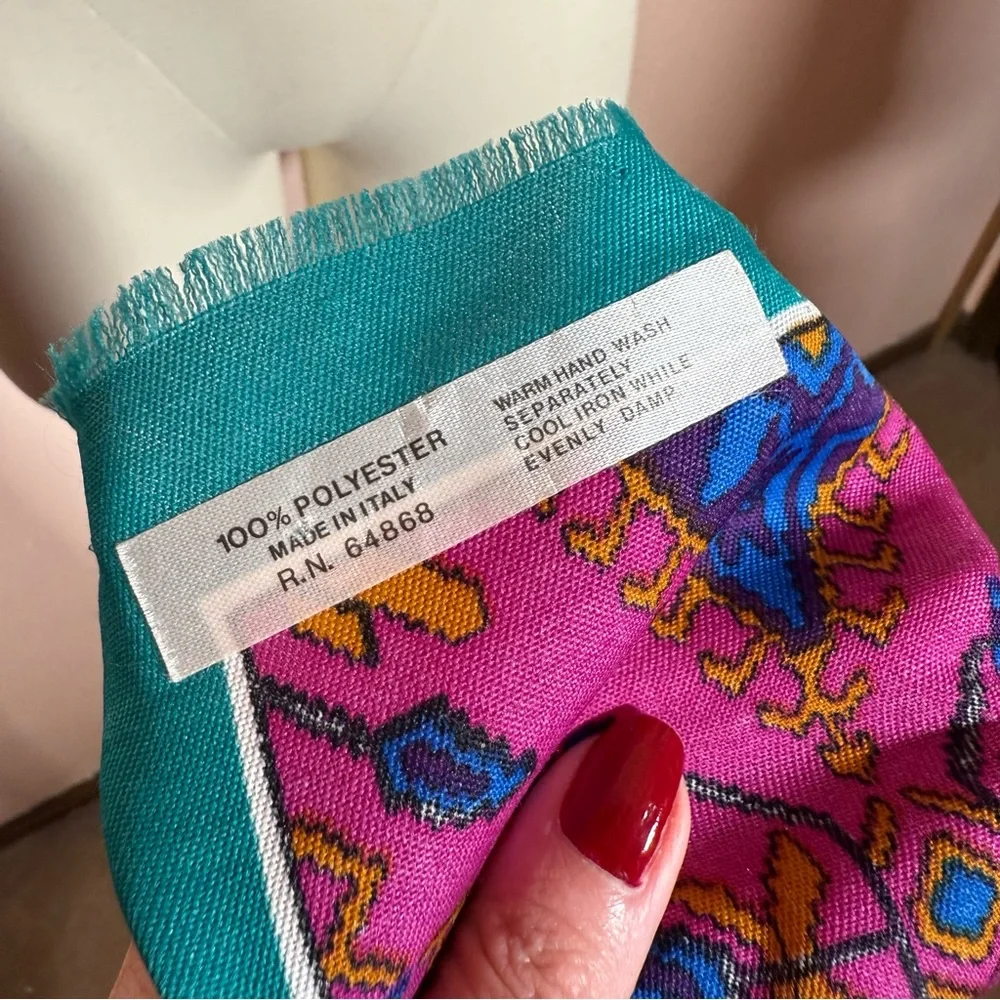 Vintage southwestern teal magenta made in italy western scarf